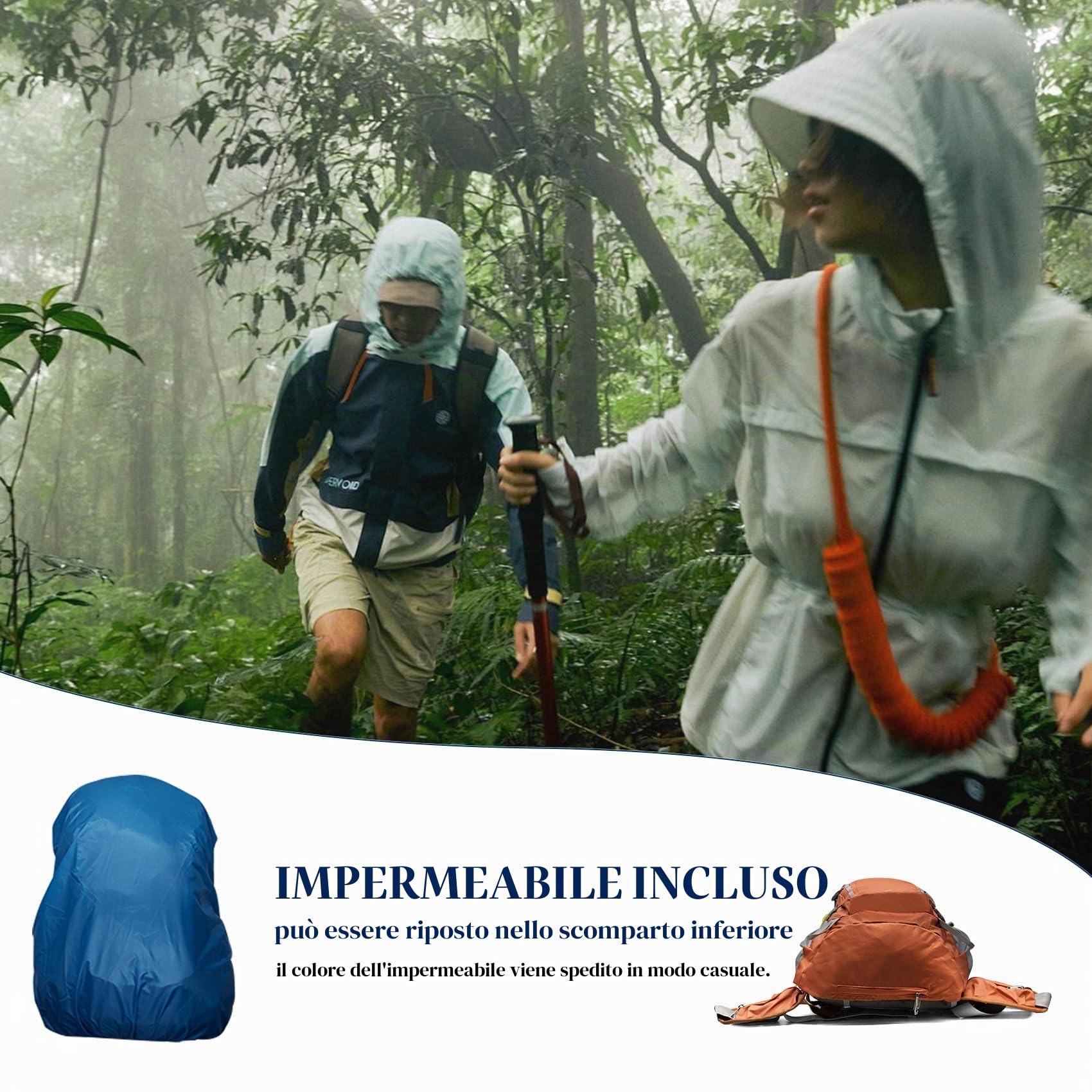 Long Keeper Zaino Trekking - Impermeabile 40L Campeggio Zainetto con Copri Pioggia Leggero Zaino Montagna Zaino di Sport Esterno per Arrampicata Sci Ciclismo Viaggi