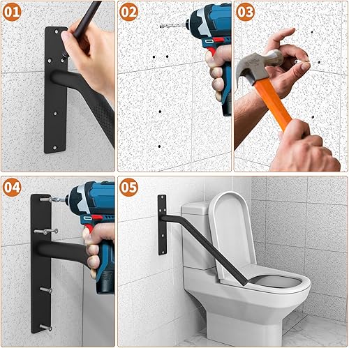 Miniatura 4 de ZUEXT - Barandilla negra de 16 pulgadas con agarre moleteado antideslizante, paquete de 2 barandillas de acero inoxidable para montaje en pared,