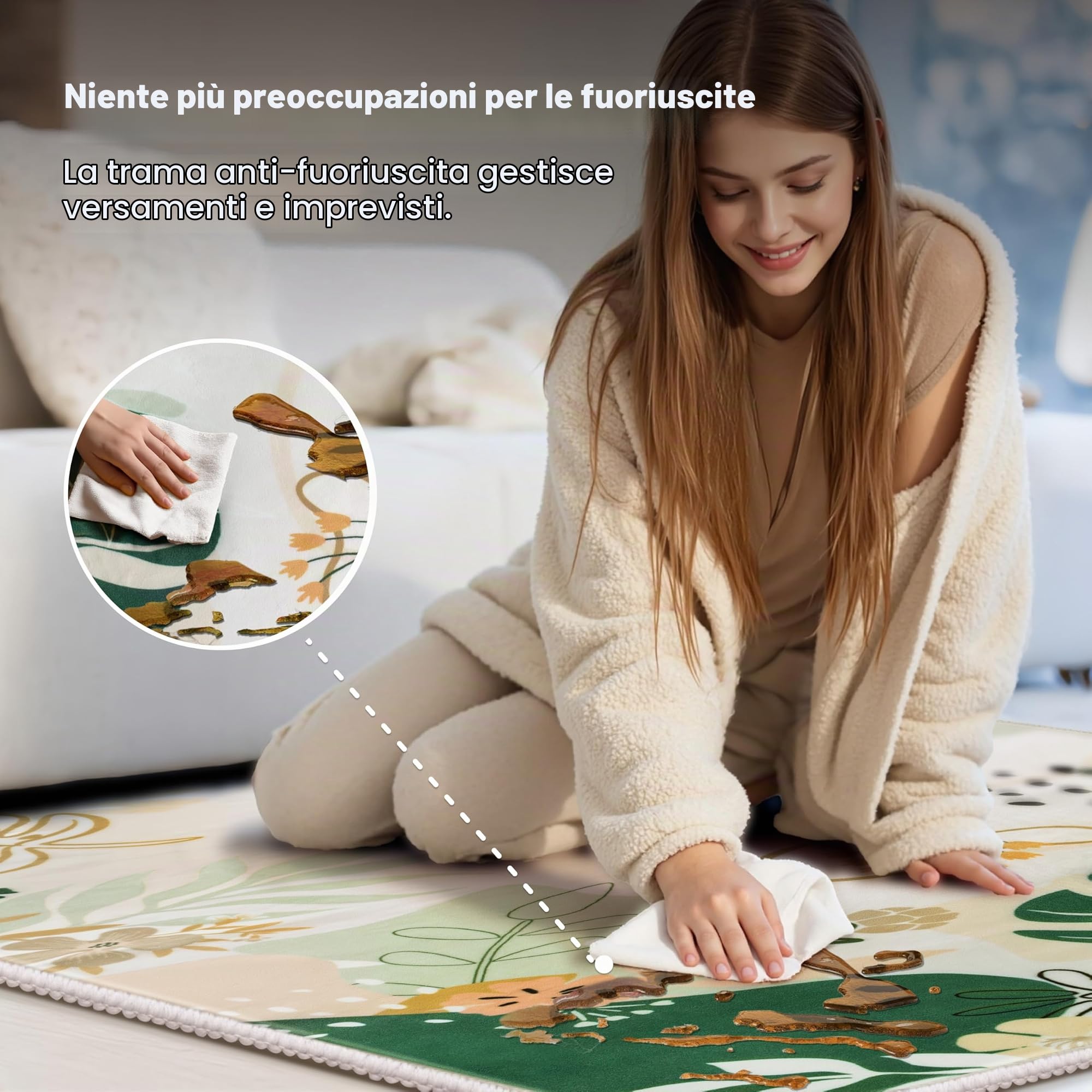 Joiedomi Tappeto Moderno, Lavabili,120x 180 cm, per camera da letto, antiscivolo per tappeti, morbidi, con supporto in gomma, Art Flora, per pavimenti interni, sala da pranzo, comodino (Verde)