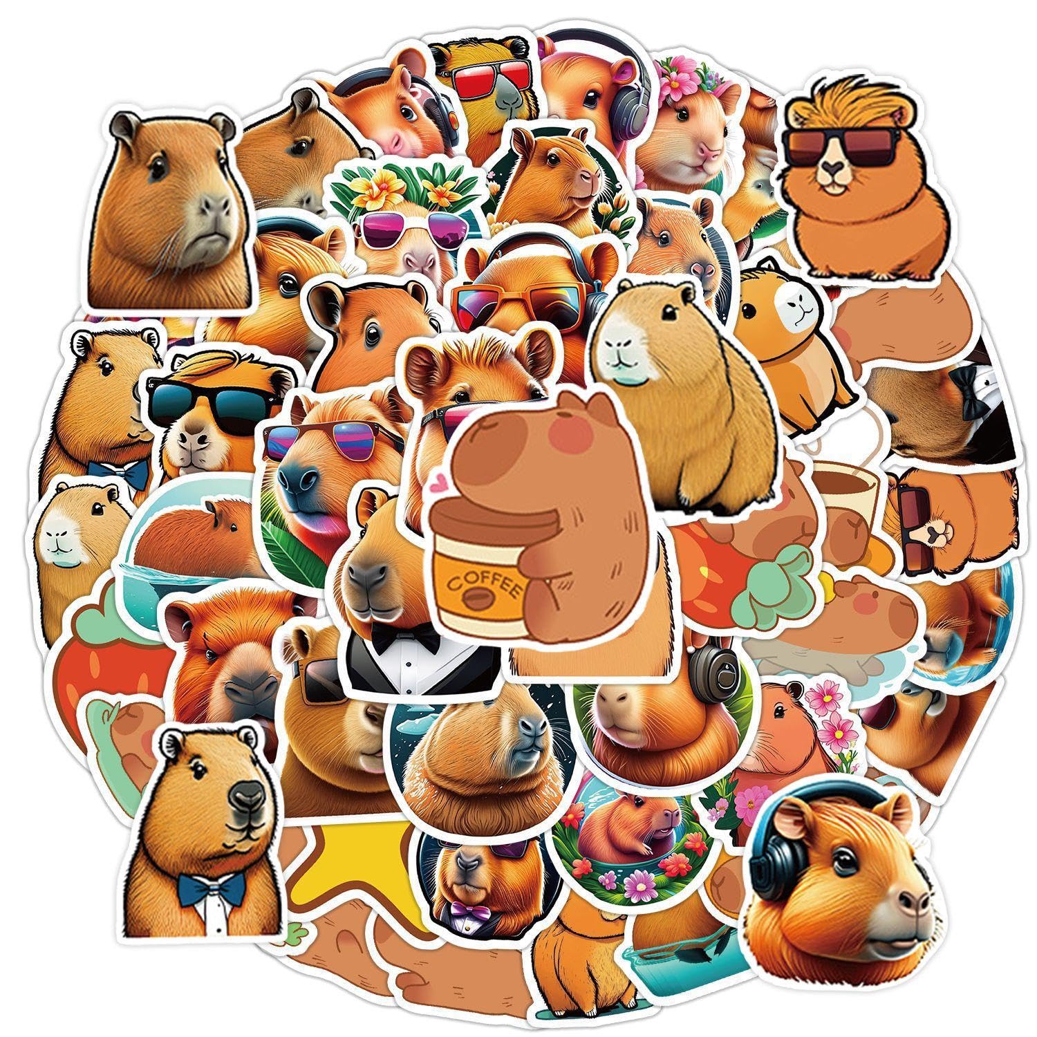 Vehyegoi Color 100 Pieces Of Capybara Stickers, Creative Graffiti Stickers, Cute Stickers For Children, Decorative Stickers, Waterproof Stickers, Suitable For Luggage, Refrigerators, Skateboards, Etc.