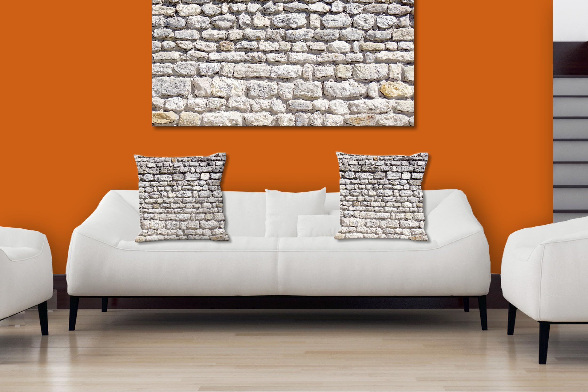 Steinwand - Foto-Kissen-Hülle Set (2 STK.) 40 x 40 cm | Kissen-Bezüge - passend zu Wandbild - Deko-Kissen - Steine Muster Struktur Haus Wand