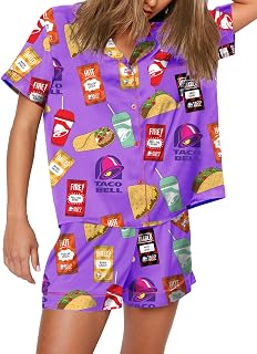 Womens Button Down Pajama Sets Soft Button Down Loungewear 2 Piece Outfits Funny Satin Pjs Shorts Set XXS-XXXL