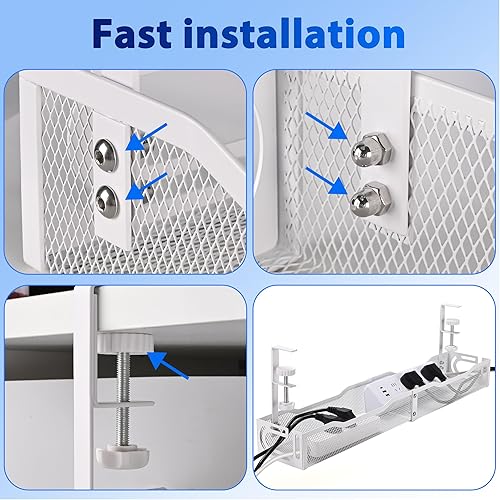 Miniatura 7 de Caja de organización de cables para debajo del escritorio de 25.3 pulgadas, bandeja organizadora de cables sin taladros, caja grande de gestión de