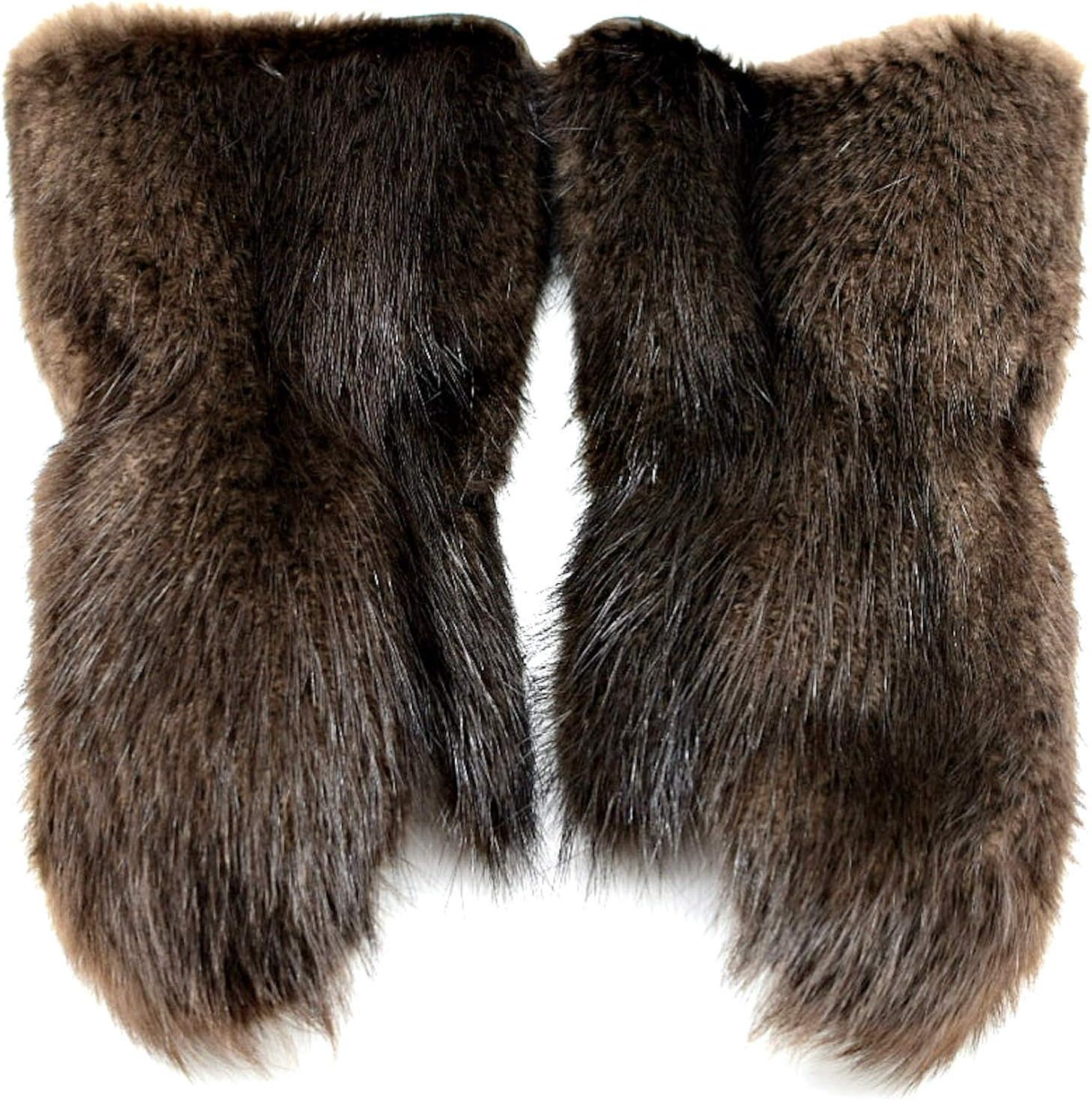 Long Beaver Fur Men's Mittens XXL Brown