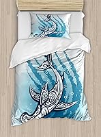 Vista 291 de Ambesonne Juego de funda de edredón de pesca, lubina de boca grande atrapando un bocado en espray de agua, imagen salvaje, juego de cama decorativo