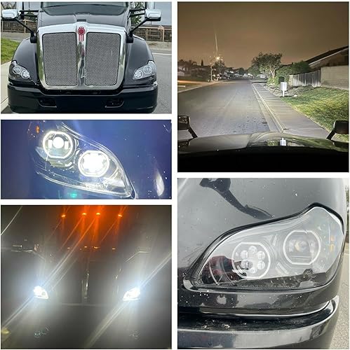 Miniatura 4 de QSC Truck Parts Conjunto completo de faros delanteros negros LED y espejo de capó LED compatible con Kenworth T680