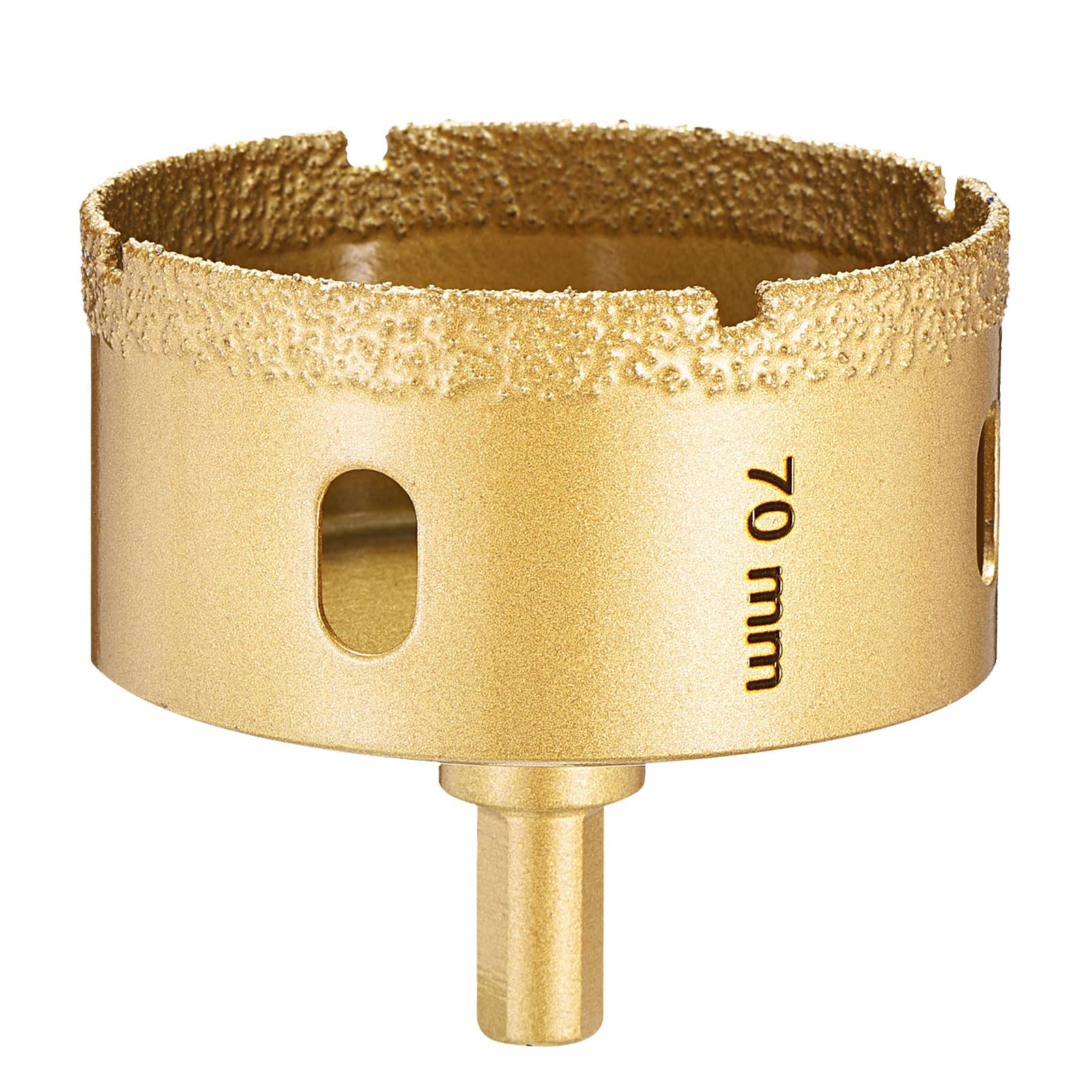 PATIKIL 2-3/4" Diamond Hole Saw 70mm Diamond Tip Hole Cutter 3-Flat Shank for Hand Drilling Ceramic Porcelain Marble Tiles Stone Brick Hard Material - Gold Tone