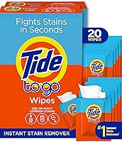 Tide To Go Instant Stain Remover Wipes for Clothes - Portable Travel Size, 20 Count Pack