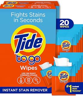 Tide To Go Instant Stain Remover Wipes for Clothes - Portable Travel Size, 20 Count Pack