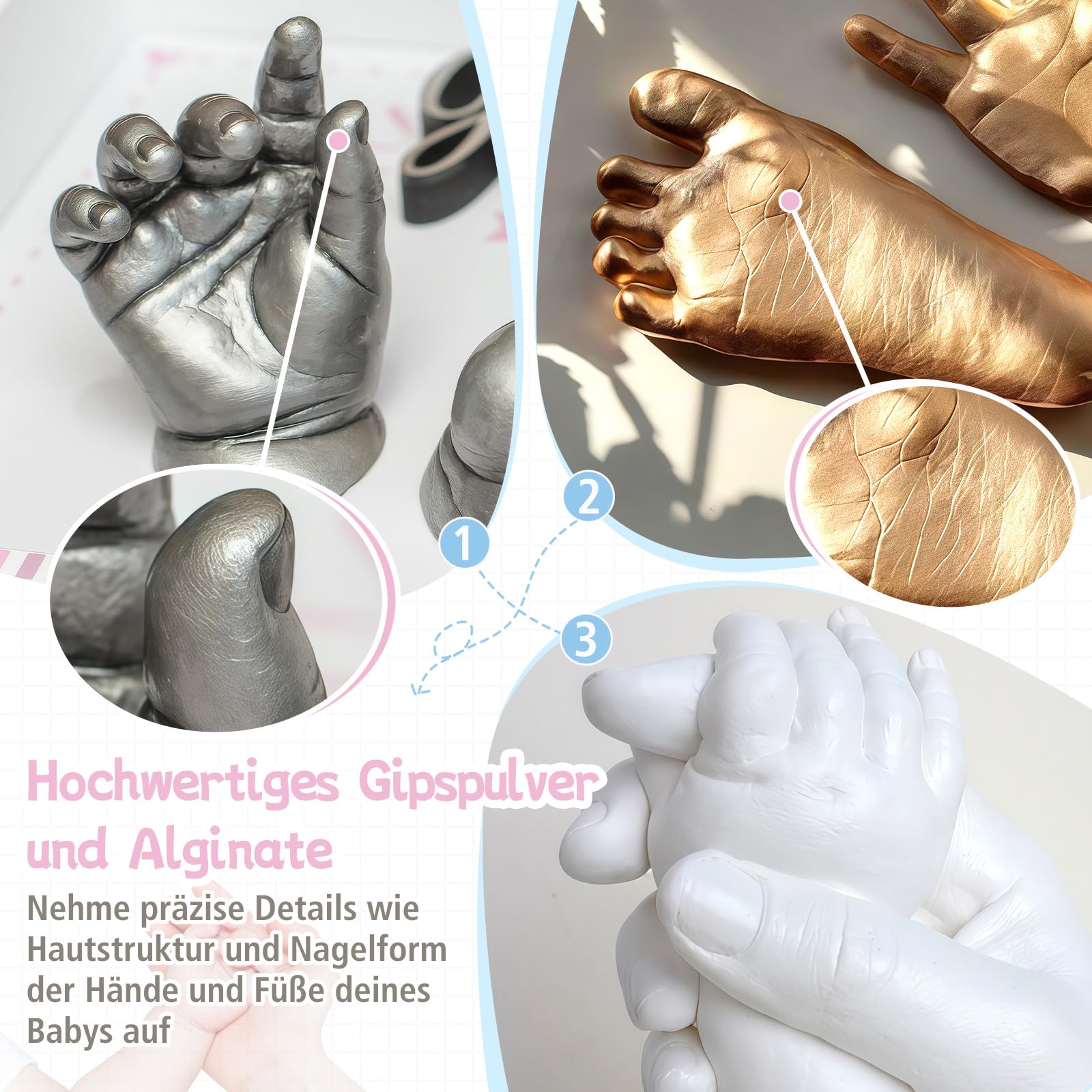 Huella de yeso para bebé, Kit 3D Molde Manos y Pies Para Bébé, Taricor Kit Escultura Manos y Pies, No Tóxico y Fácil de Usar, Recuerdos, Recuerdos para Niños o Recién Nacidos