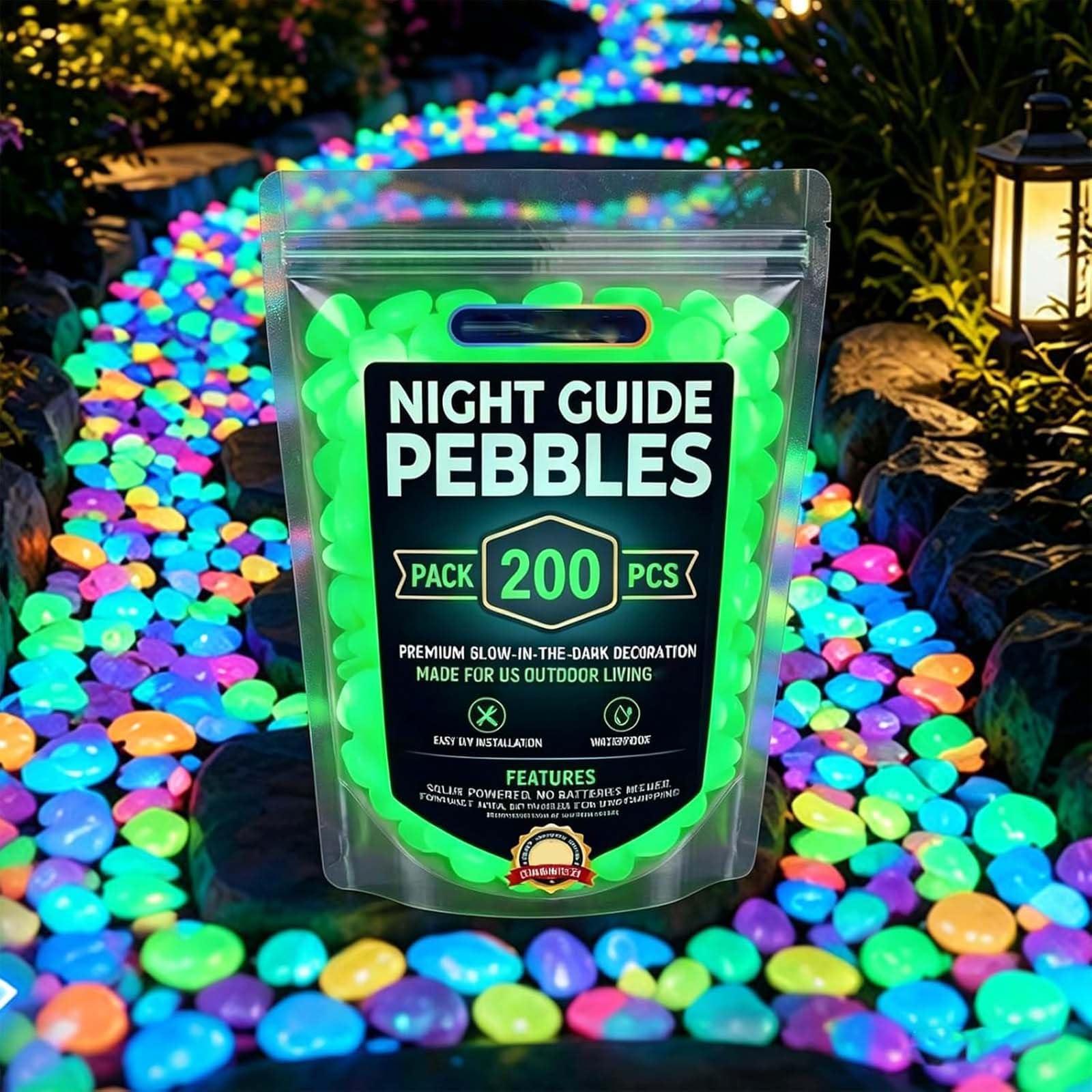 200Pcs Colorful Glow-in-the-Dark Garden Stones, Night Guide Luminous Pebbles, Rainbow Luminous Stepping Stones, Glow Rocks for Outdoor Landscaping, Walkways, Vases & Fish Tanks (Green)