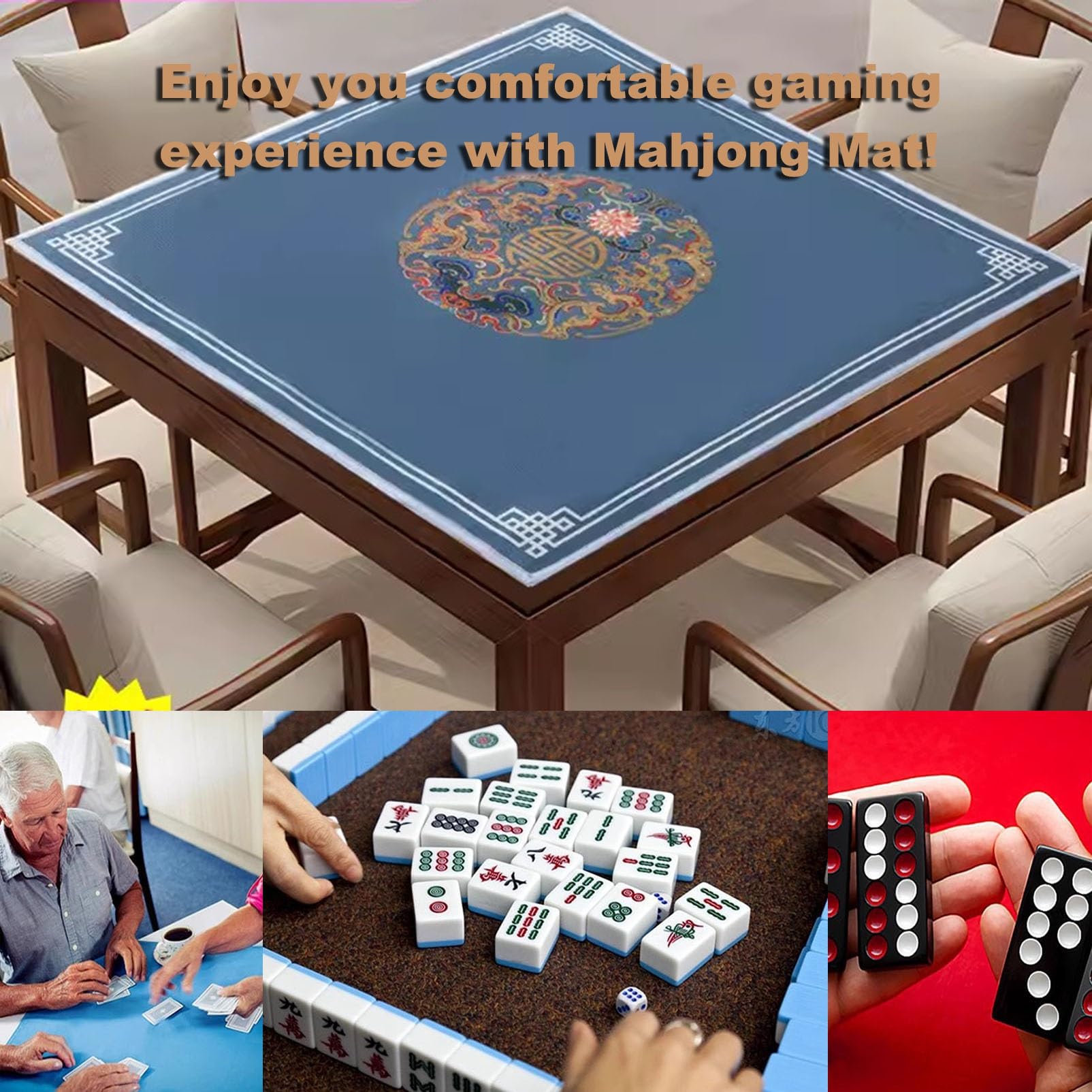 Mahjongg Mat Poliestrowa Mata Na Stół Mahjong, Mata Do Gier Planszowych Do Gier Planszowych, Gier Karcianych, Gier Kafelkowych (Color : Blue, Size : 39.4x39.4inch)