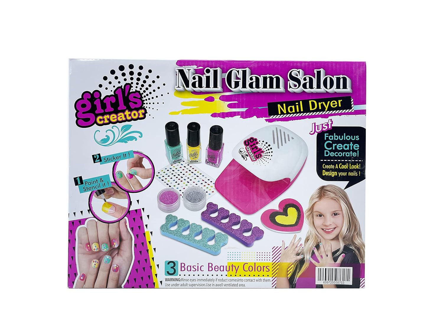 Nail art polish set for Girls. Emoji Pedicure and Manicure Kit, Nail Kit for Girls from 5 to 10 Years Old