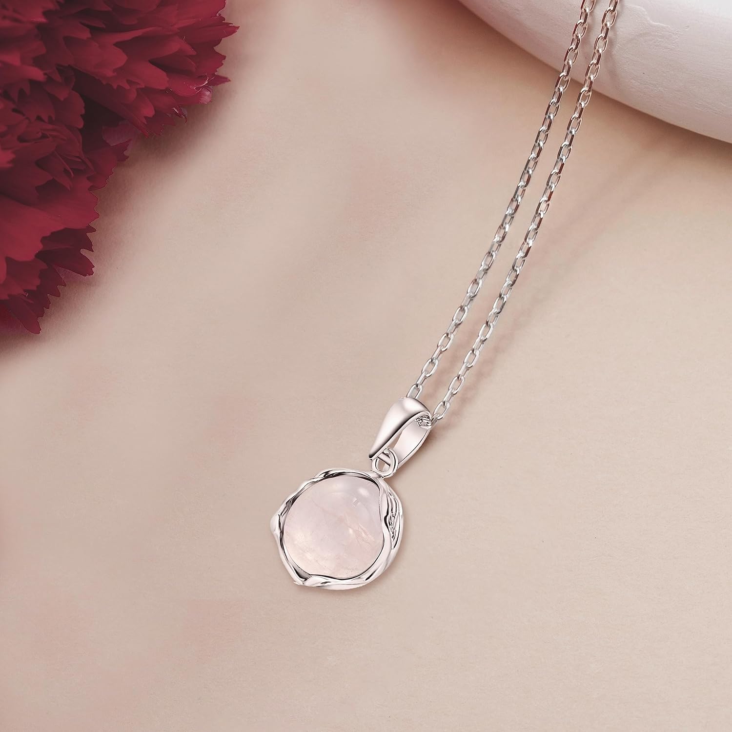 ADITA GOLD 925 Sterling Silver Rose Quartz Necklace Women - Rose Quartz Pendant Necklace Silver- October Birthstone Necklace - Silver Jewelry for Women- Minimalist Jewelry- Birthstone Necklaces - Image 4