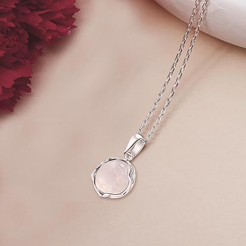 Miniatura 4 de 925 Sterling Silver Rose Quartz Necklace - Dainty 12mm Round Shiny Light Pink Rose Quartz, Real Natural Gemstone Pendant, Delicate Ornamented