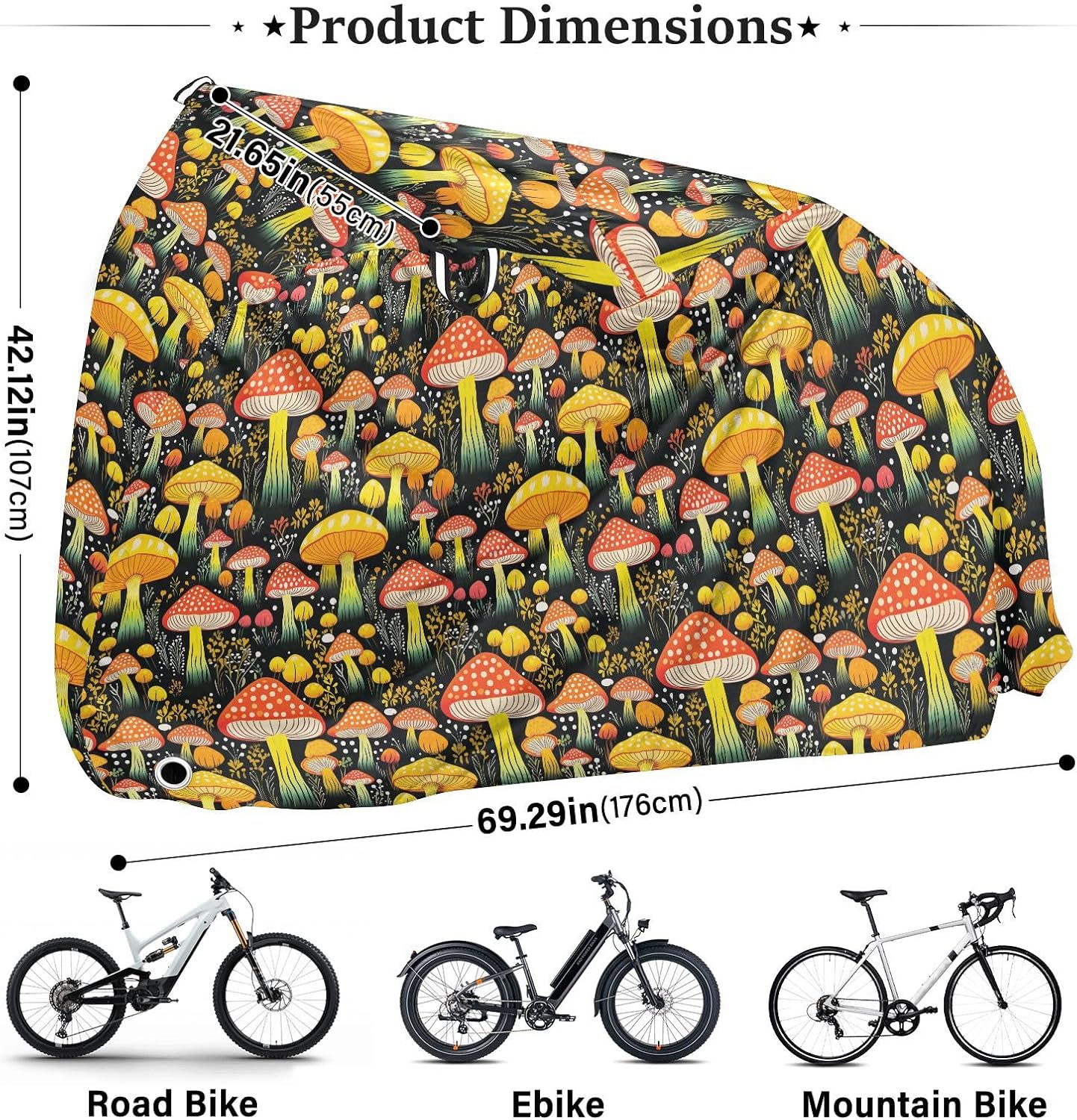 ALAZA Colorful Mushroom Bike Cover Waterproof Outdoor Ebike Bicycle Covers Tarp Protection for 1/2 Bikes, Sun UV Dust Wind Proof