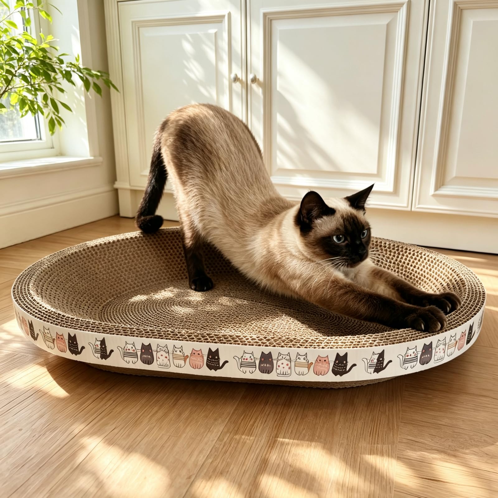 Lot de 2 Griffoirs pour Chat en Carton, Grand Panier Grattoir Ovale Tapis à Griffer d'Intérieur, Coussin Lit Bol à Gratter en Forme de Nid, Protecteur de Meubles pour l'Entretien des Griffes
