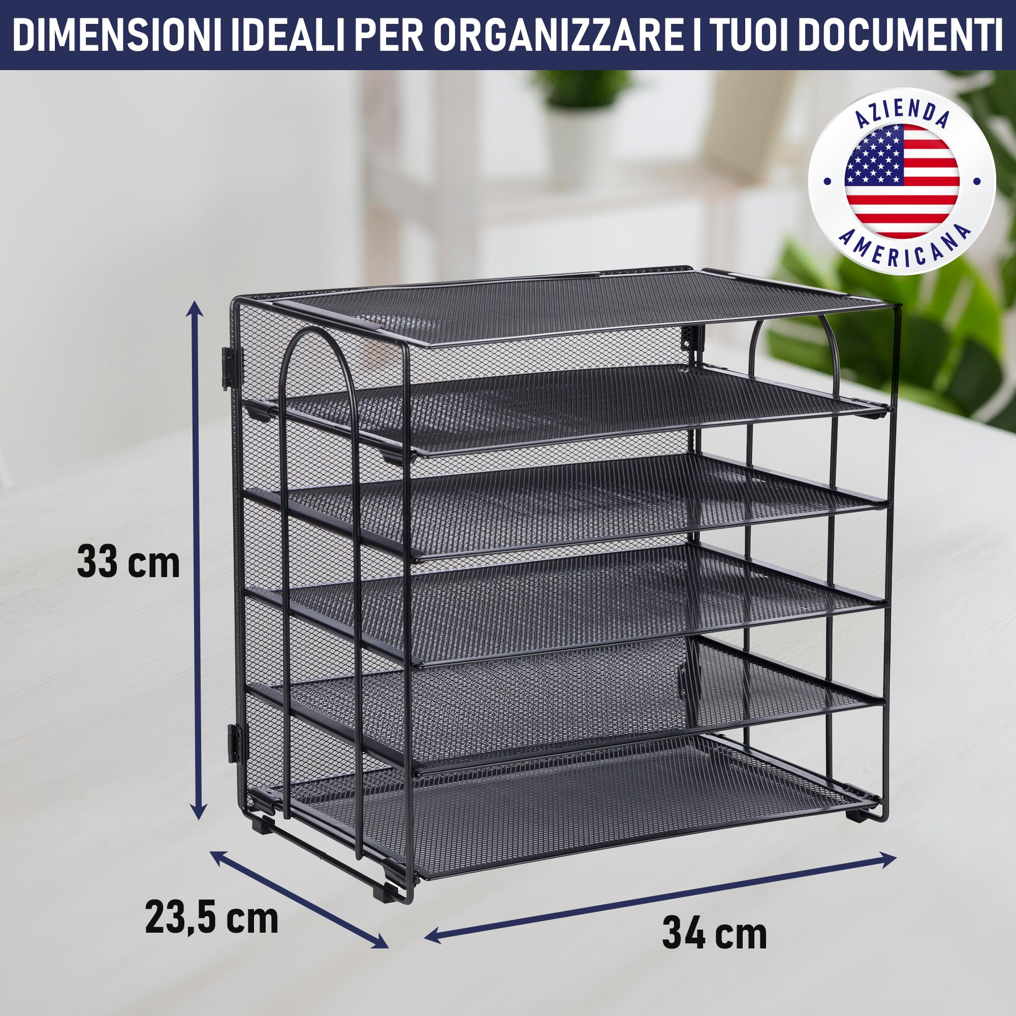Organizzatore Scrivania AMECO - Portadocumenti Con Ripiani Inclinati E Cassetto, Metallo Nero