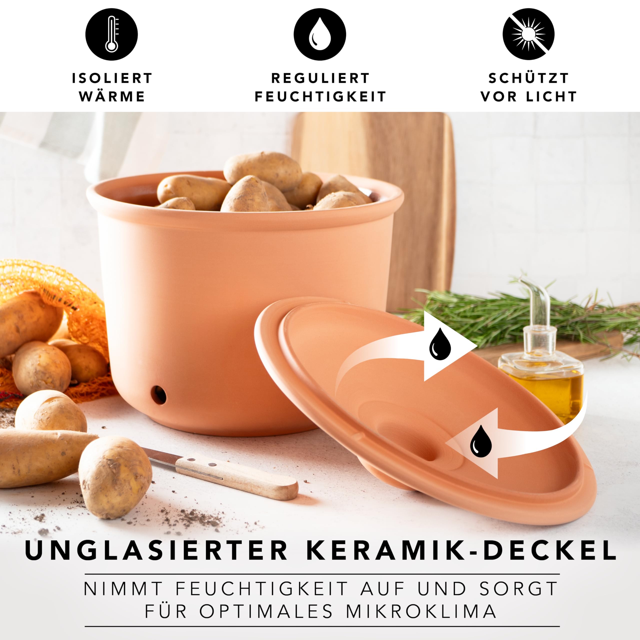 Römertopf Contenitore per Patate in Ceramica – Conserva Patate Fresche più a Lungo, Traspirante e Areato, Naturale, tradizione dal 1967