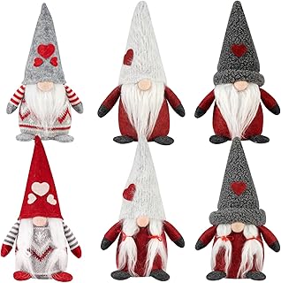 ilauke 6 Pcs Christmas Gnomes Set, 20cm Christmas Gonk Decorations with Red and Grey Heart Designs, Scandinavian Santa Elves for Home Kitchen Farmhouse Holiday Festival Party