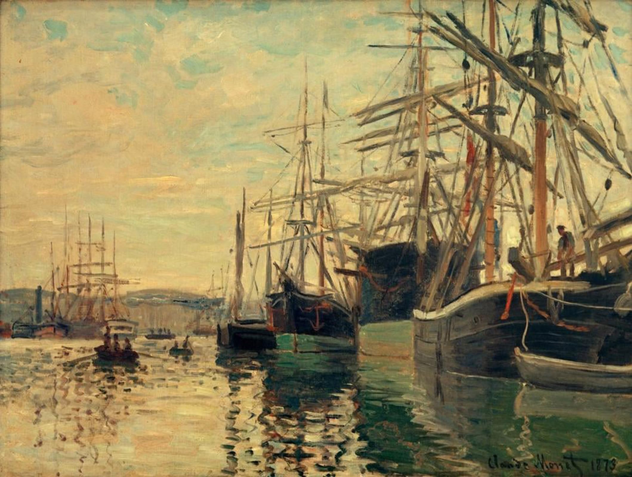 Posteriik No Frame Vintage Classic Picture Landscape Artwork Der Hafen Von Rouen By Claude Monet Portrait Canvas Painting For Office Home Decor 60X90cm