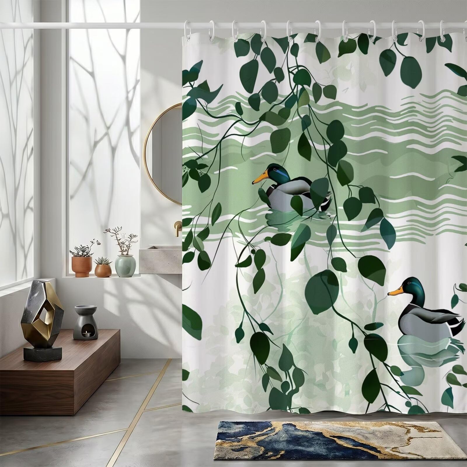 Rideau de douche 180x220cm en polyester imperméable avec anneaux pour baignoire salle de bain ZO-862