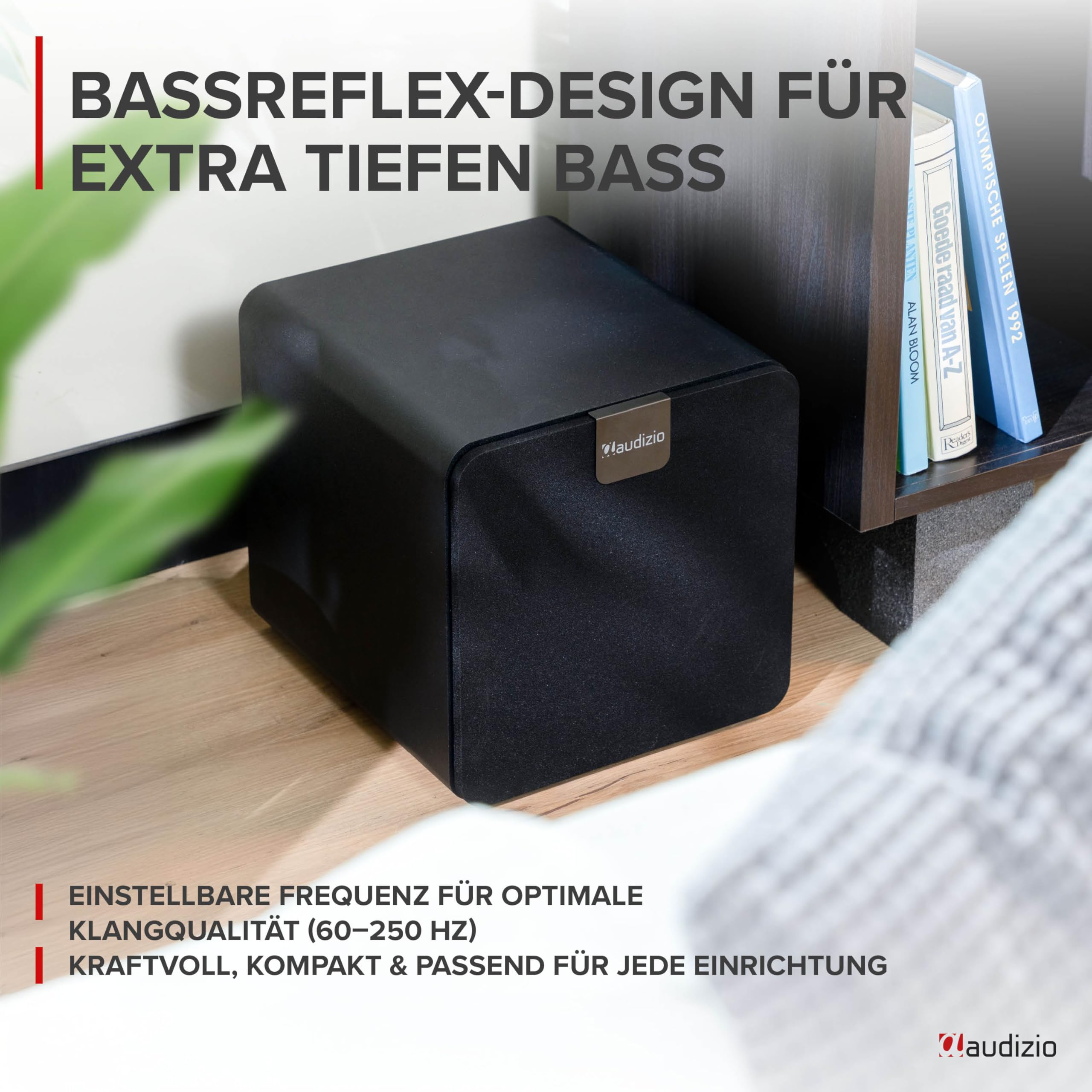 Audizio SW80D Subwoofer Aktiv - 160 Watt - 8 Zoll, Leistungsstarker Aktiv Subwoofer Heimkino - Für Klare Bässe, Eingebauten Class-D-Verstärker, Beeindrückende Audiowiedergabe von 60 Hz bis 250 Hz