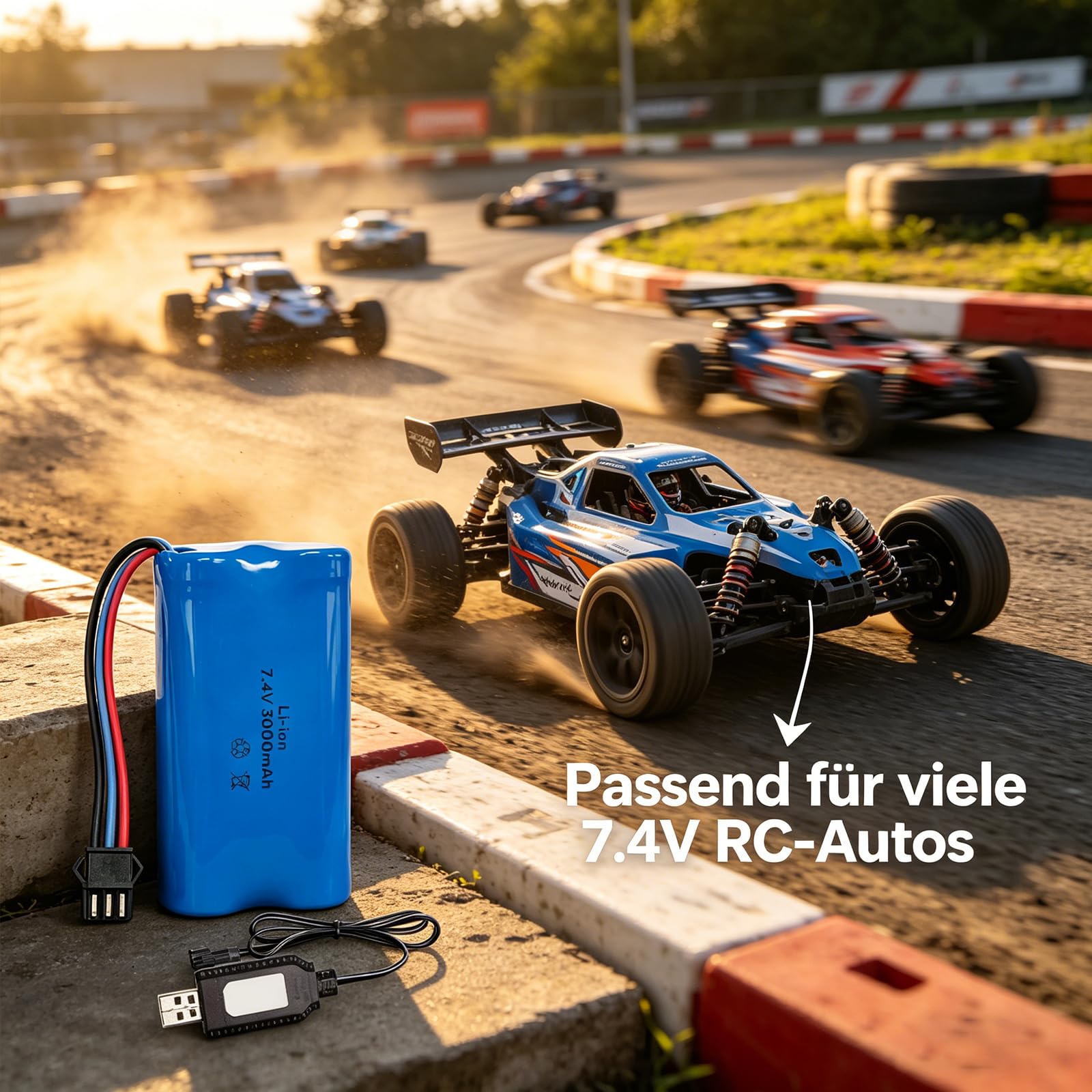 Batería de iones de litio de 7,4 V, batería de iones de litio recargable con enchufe SM-3P y cable de carga - Batería de iones de litio para vehículos controlados por radio, coches de acrobacia