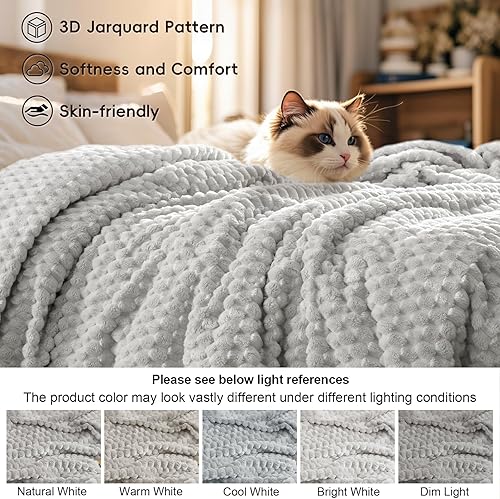 Miniatura 4 de PHF Manta de forro polar de franela ultra suave, tamaño Queen, manta ligera de forro polar jacquard 3D, no se desprende, no hace pelusas, lujosa