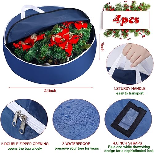 Miniatura 2 de 4 bolsas de almacenamiento para coronas de San Valentín de 24 x 7 pulgadas, bolsa de almacenamiento impermeable Oxford con asas reforzadas con