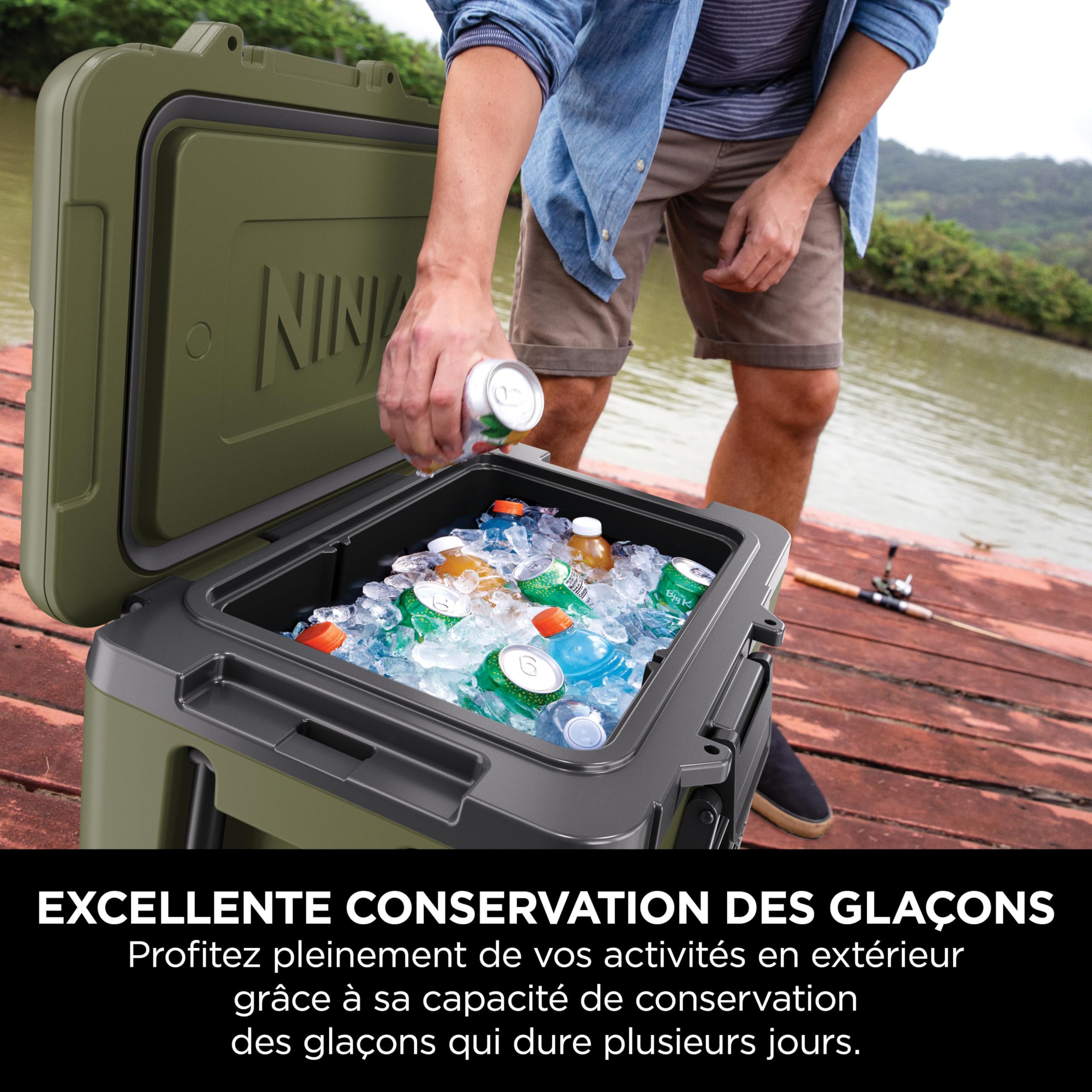 Ninja FrostVault Glacière Robuste et Isotherme, avec Roues FB245AMZEUUKGN | tiroir destockage à sec Dry Zone, conserve la glace plusieurs jours