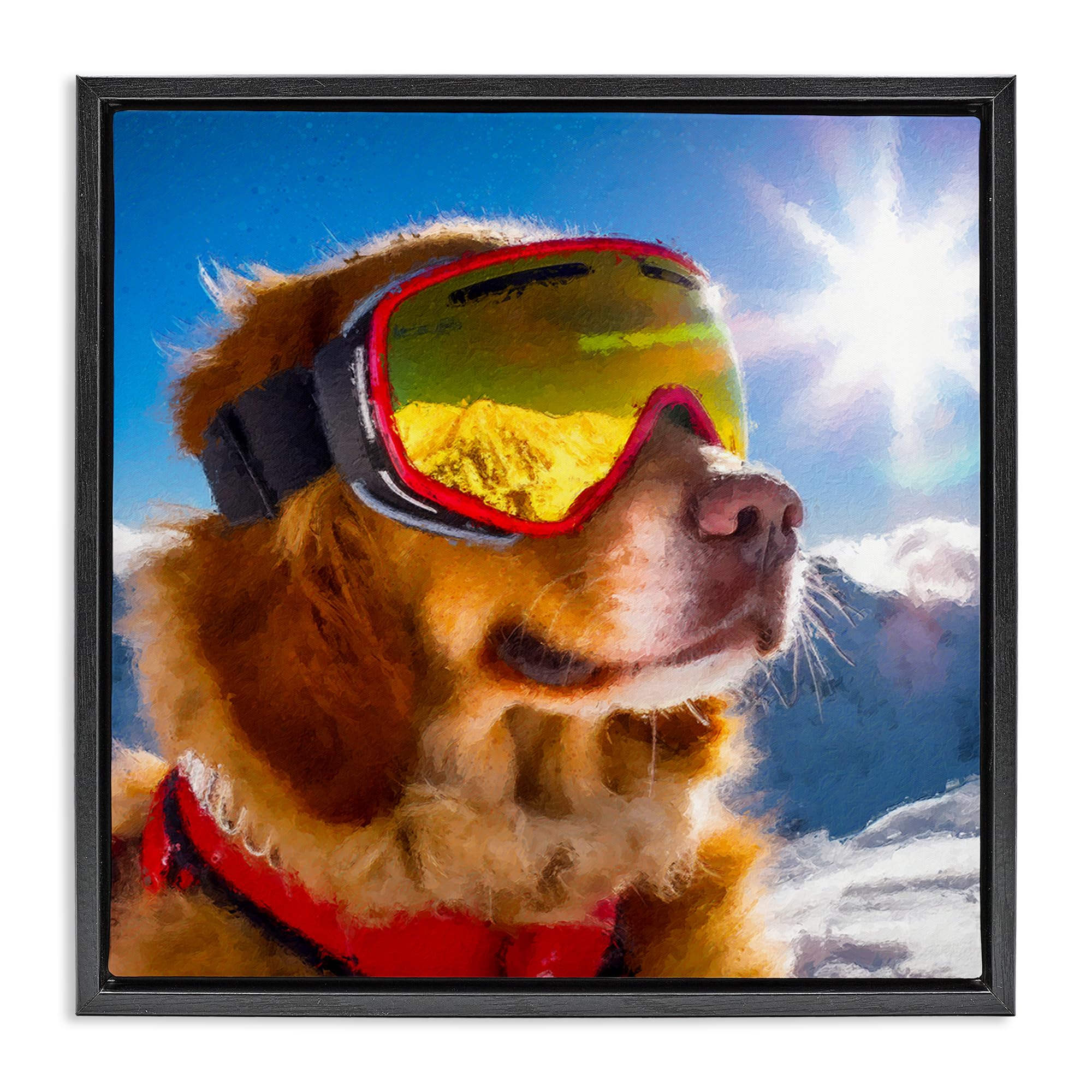 Stupell Industries Jet Black (Matte) 'Ski Goggles Retriever'| Floating Frame Canvas Art