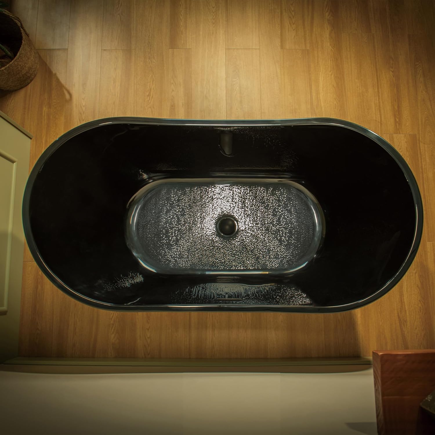 WOODBRIDGE 59" L x 28-3/4" W Freestanding Contemporary Soaking Bathtub with Matte Black Drain & Overflow, Black, B8811-MB