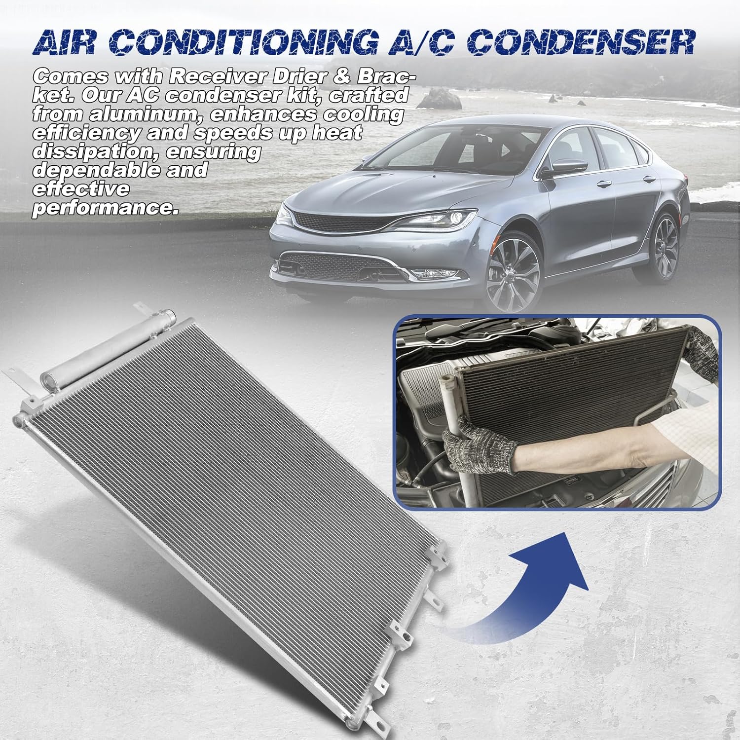 Air Conditioning A/C Condenser Compatible with Chrysler 200 2015-2017 L4 2.4L / V6 3.6L # 4442, CN4442PFC, 68195662AA, CH3030255