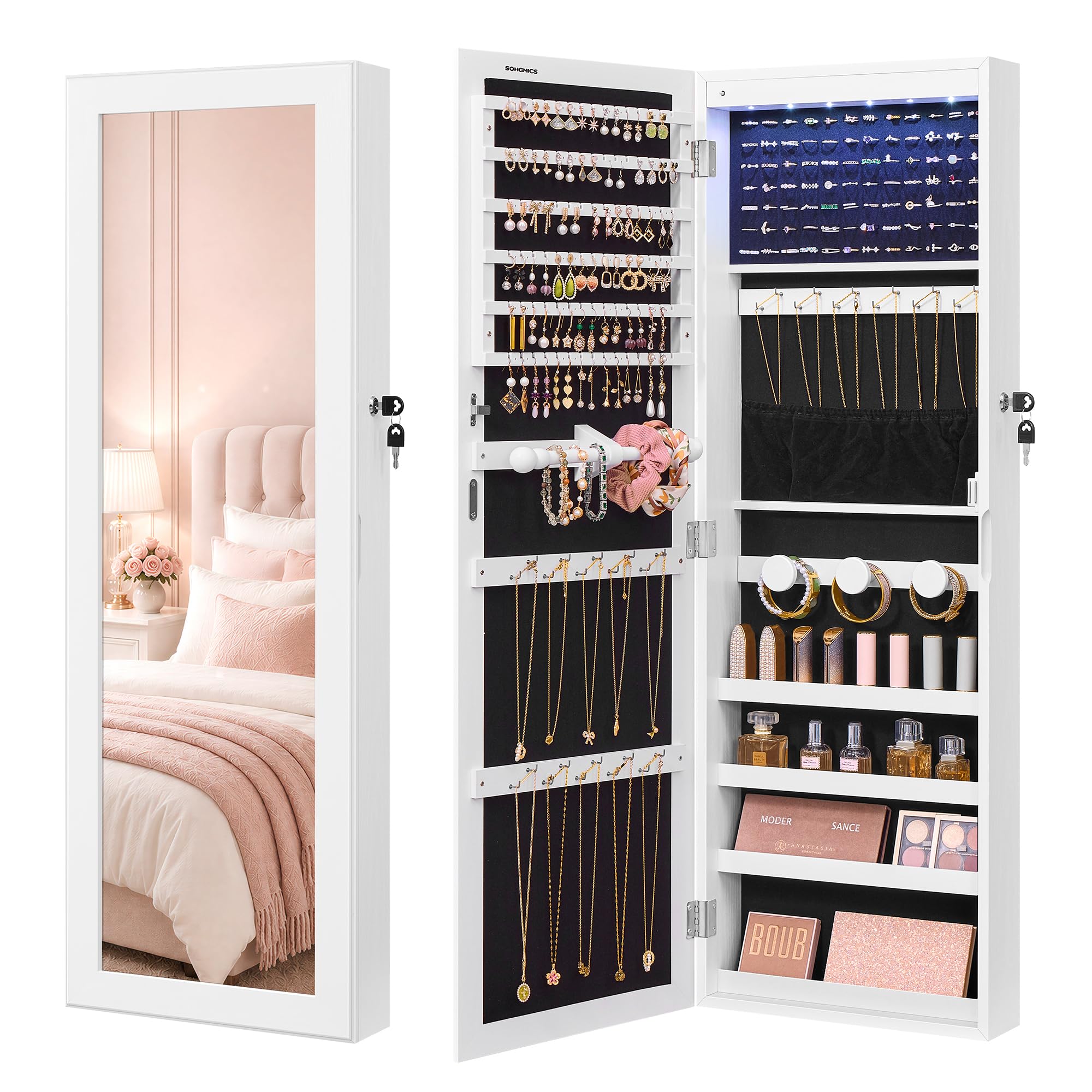 Photo 1 of SONGMICS Jewelry Cabinet, Wall or Door Mounted Armoire, 6 LED Lights