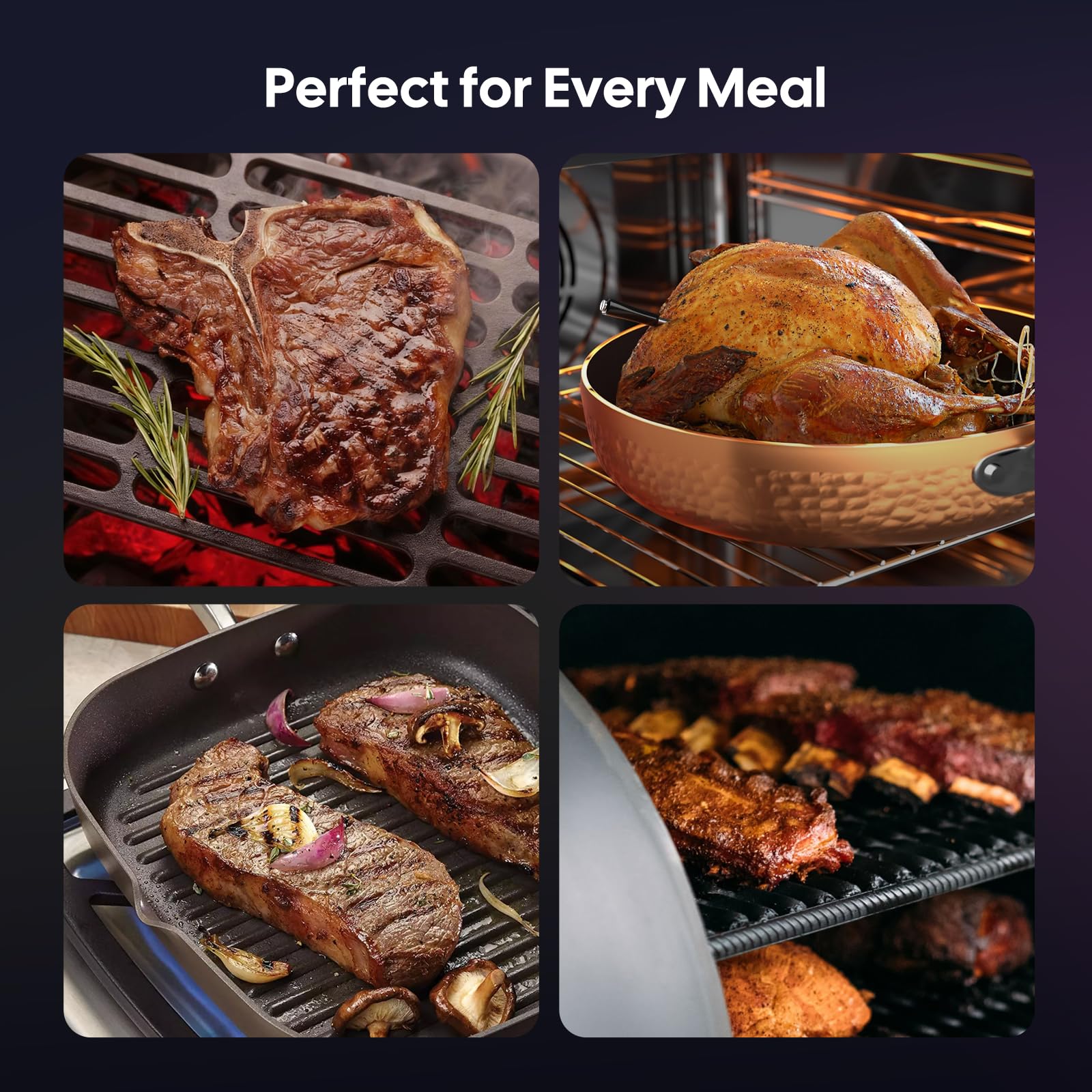4-Probe Digital Meat Thermometer Wireless with Smart APP, Unlimited Range WiFi & Bluetooth Meat Thermometer for BBQ, Rotisserie, Oven, Grill, Smoker,and Air Fryer Cooking