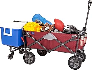 MacSports Collapsible Folding Outdoor Utility Tailgate Wagon with Cargo Trailer, Wine Red