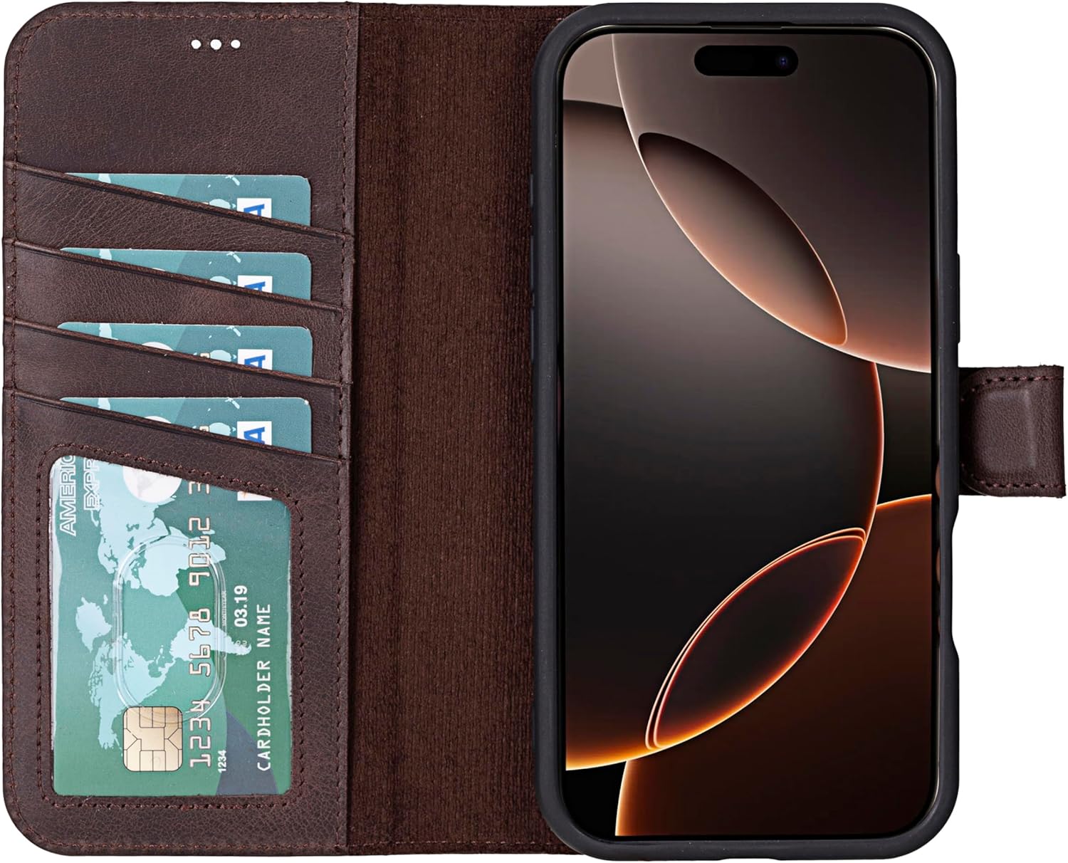 VENOULT Full Grain Leather Wallet Case for iPhone 17 Pro Max, Magnetic Detachable, Buesiness Style 4 Card Holder Folio, Man or Women, Compatible with MagSafe, RFID (Brown, iPhone 16 Pro MAX)
