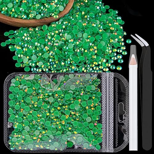 4000 diamantes de imitación de resina de 0.157 pulgadas a granel, color verde oscuro AB con parte trasera plana, diamantes de imitación redondos de