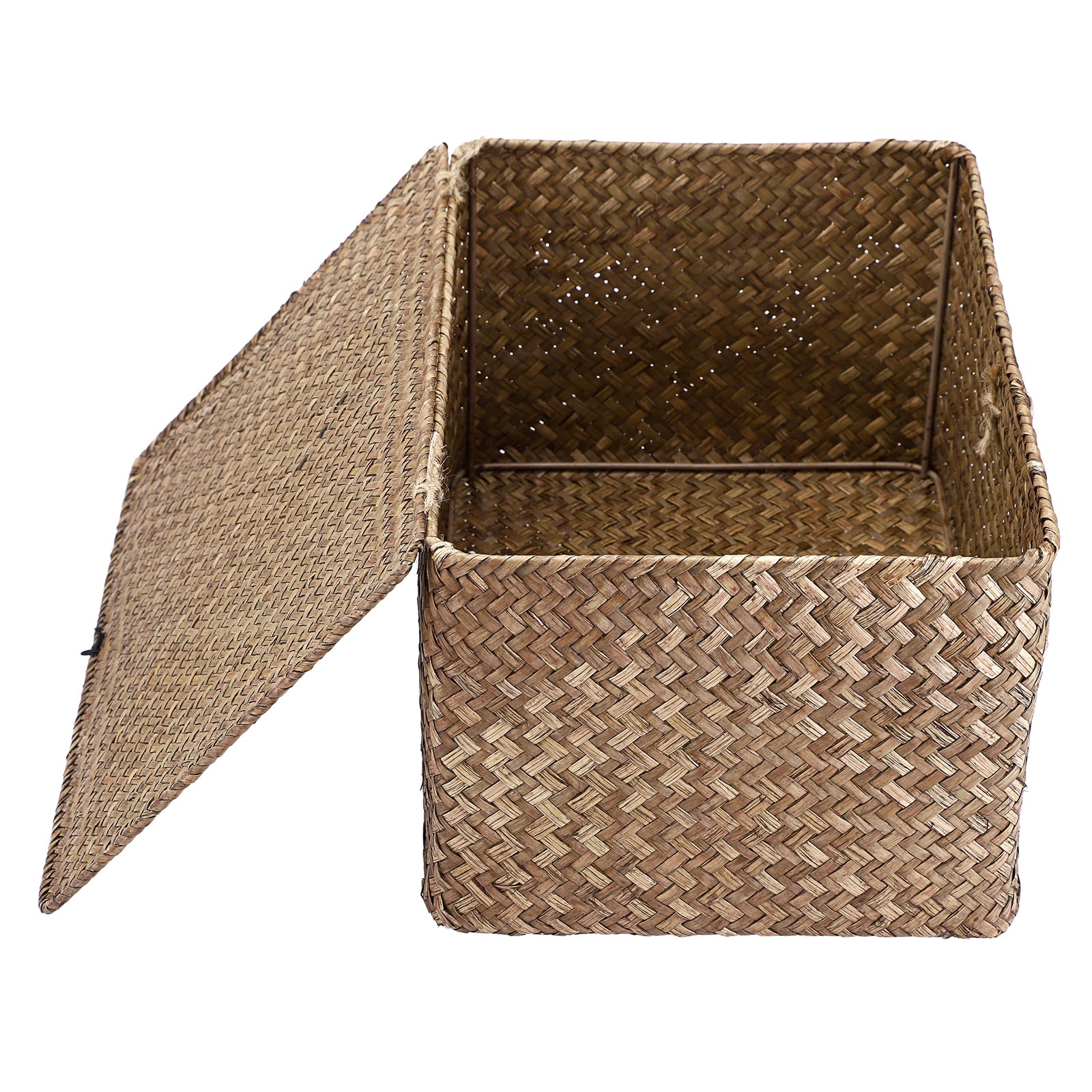 Weidenkorb Aufbewahrungskorb mit Deckel Korb für Regal Aufbewahrungsbox Tisch Organizer (Kaffee, 36 x 24 x 18 cm)