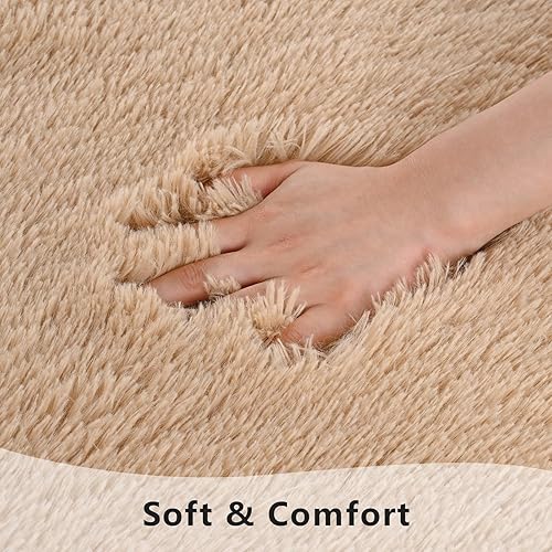 Miniatura 4 de Alfombras de pasillo beige para dormitorio, sala de estar, alfombras de noche esponjosas de 2 x 6 pies, alfombra suave y lanuda para habitación de