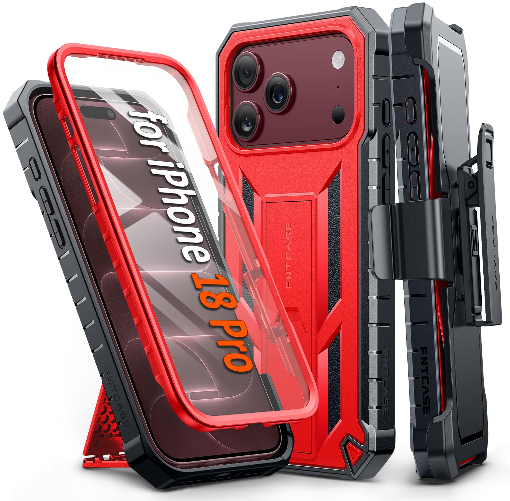 FNTCASE for iPhone 18 Pro/ iPhone 17 Pro Case with Belt Clip and Kickstand