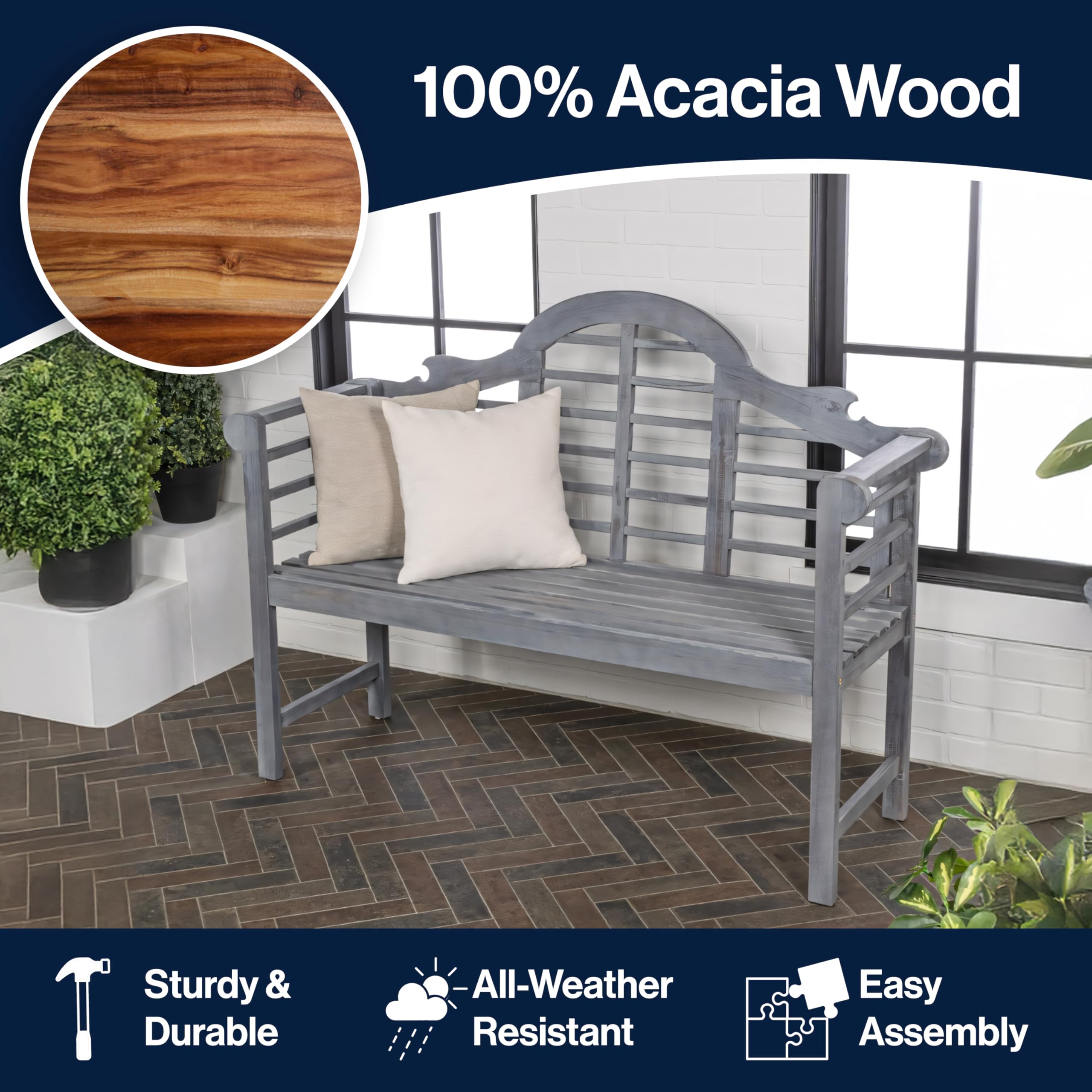 JONATHAN Y Apollo 3-Sitzer Gartenbank Aus Akazienholz – Für Terrasse, Pool & Garten