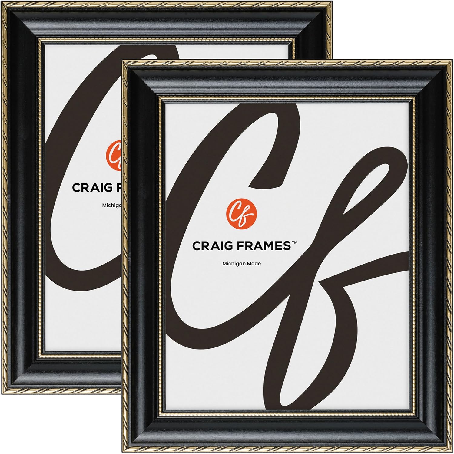 Craig Frames Victoria, 14x20 Picture Frame, Ornate Black and Gold, Set of 2
