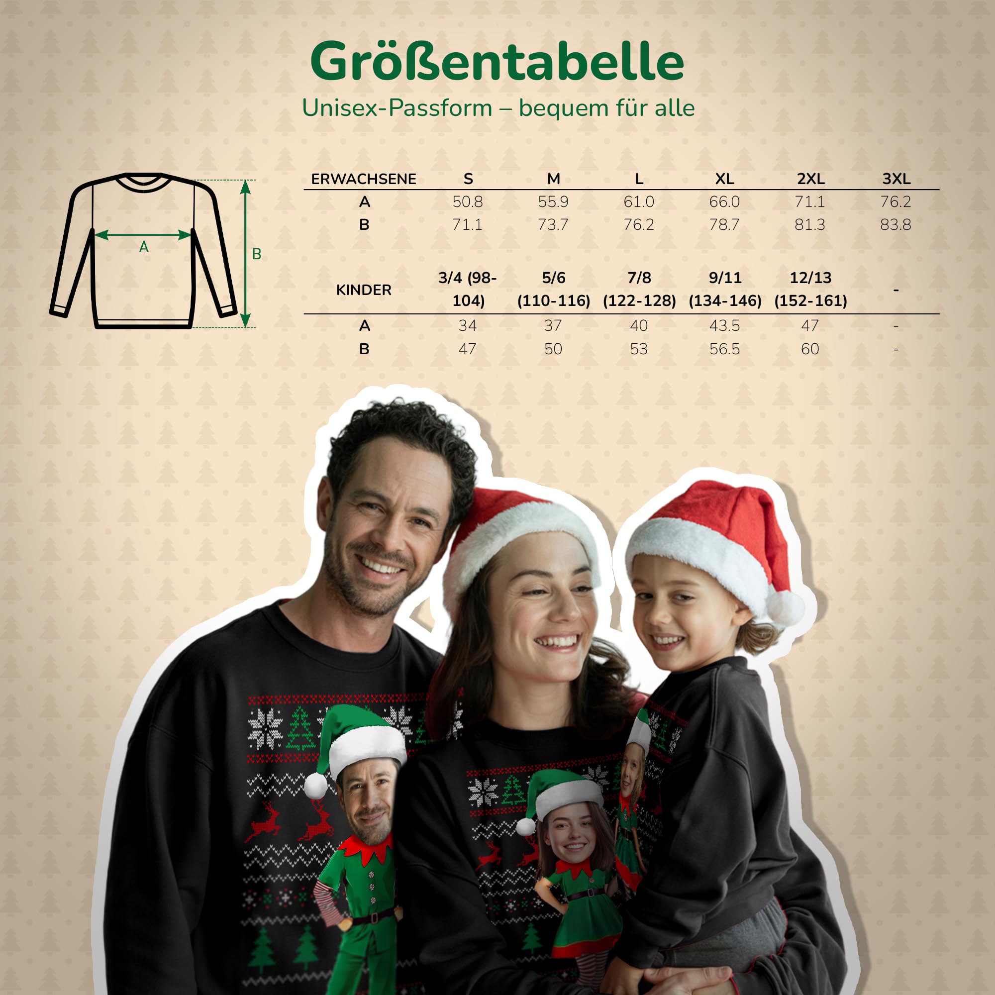 Personalisiertes Weihnachts Sweatshirt – Mit eigenem Foto oder Gesicht – Lustiger & Hässlicher Weihnachtspullover für Damen & Herren – Einzigartiges Geschenk zu Weihnachten