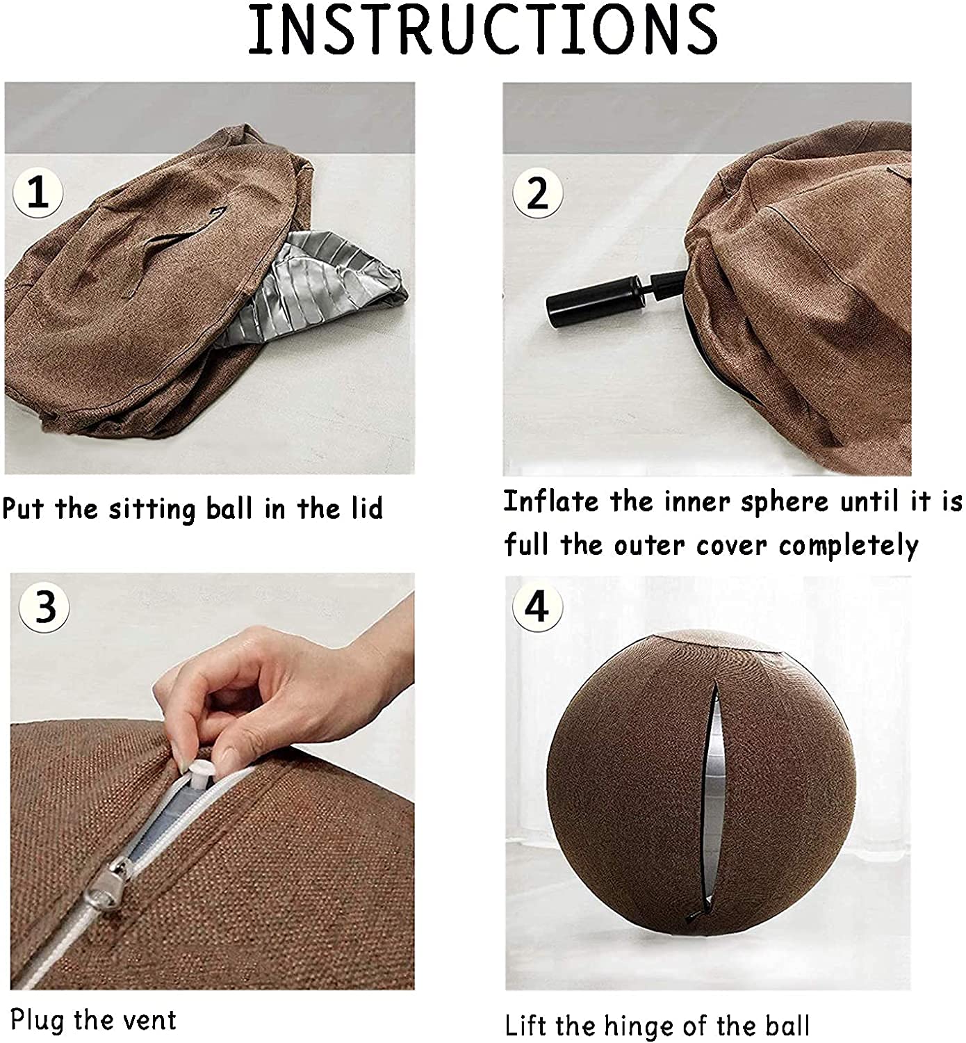 Palla Fitness 65cm Fitball Sedia Palla Ufficio Palla da Seduta Resistente Copertura per Gravidanza/Pilates /Sedia Yoga / Addominali (75CM,Castano)