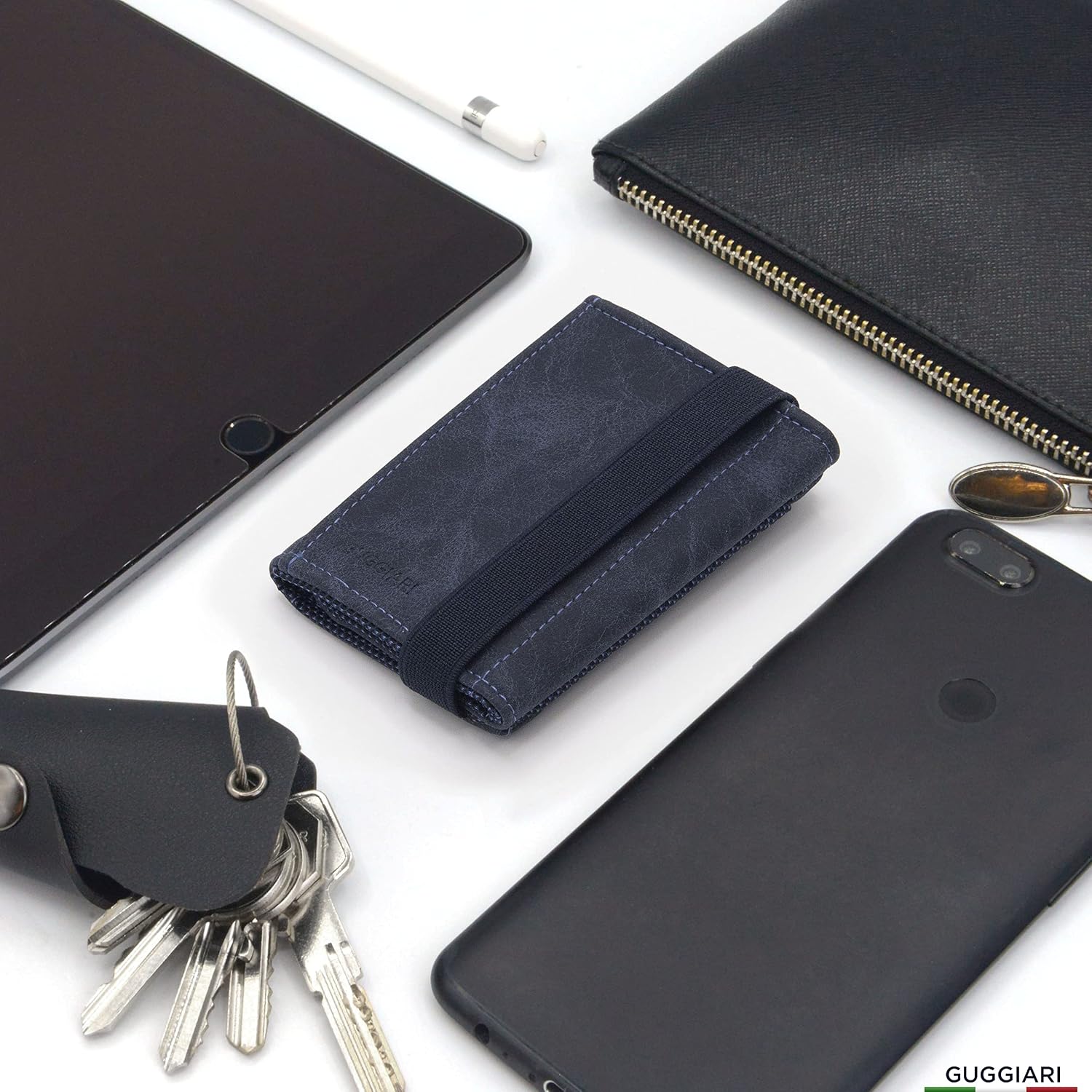 GUGGIARI Slim Wallet с защитой от RFID тонкий мужской кошелек из искусственной кожи с держателем для связки ключей отделением для кредитных карт цвет индиго размер S
