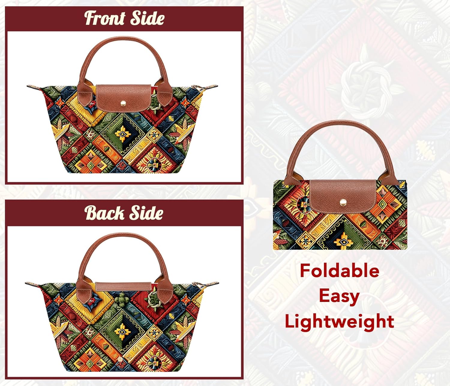 Small Foldable Tote Bag with Zipper for Women, Fashion Canvas Bag - Image 3