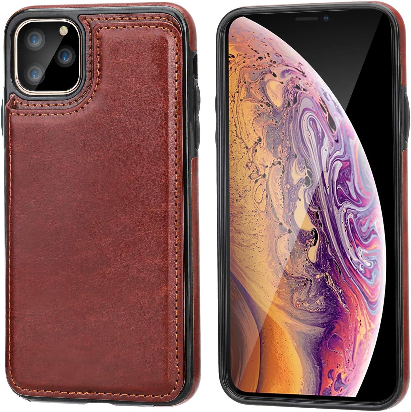 for iPhone 11 Pro Max Wallet Case with Card Holder,OT ONETOP PU Leather Kickstand Card Slots Case,Double Magnetic Clasp and Durable Shockproof Cover for iPhone 11 Pro Max 6.5 Inch (Brown) - Image 3