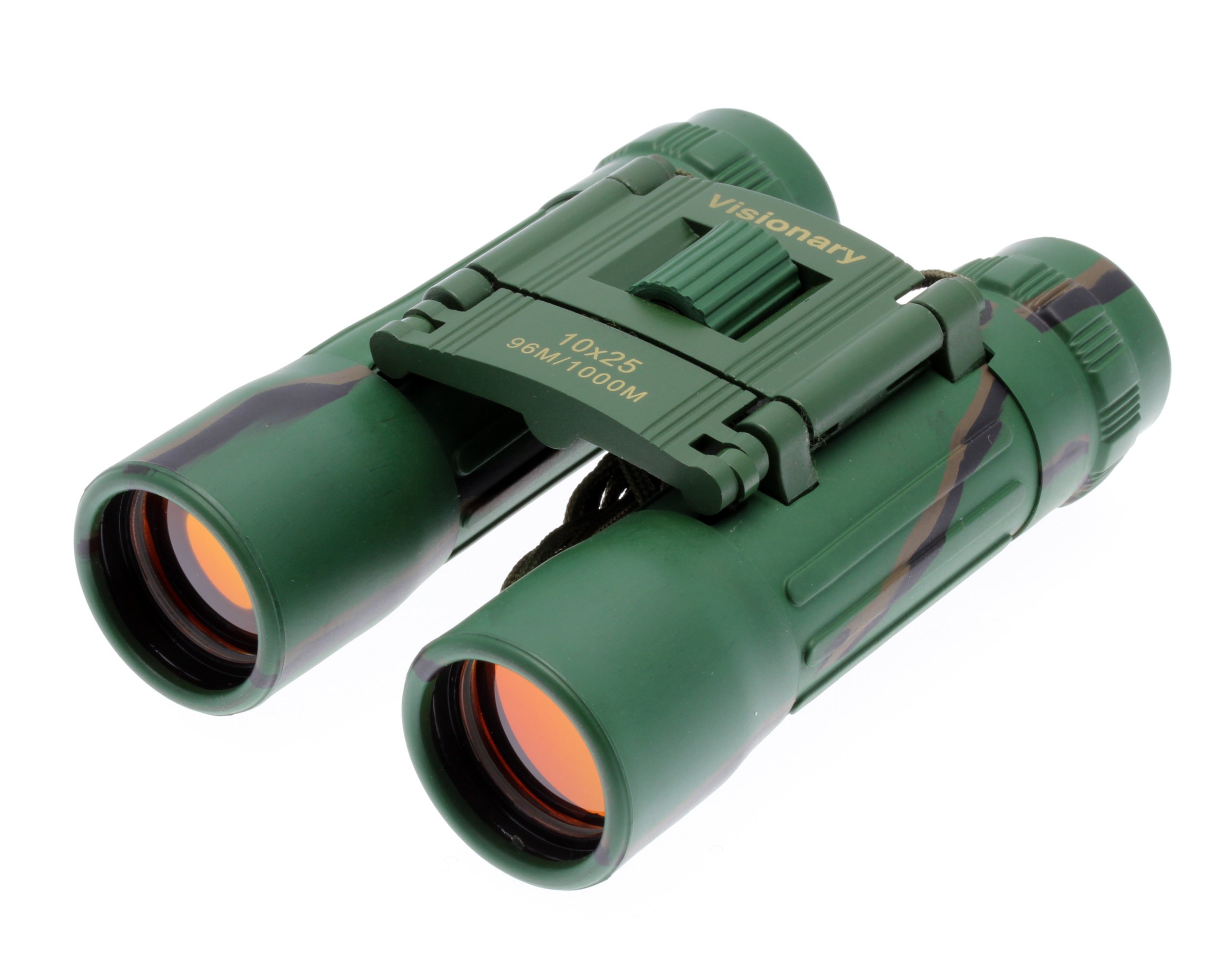 Visionary 10X25 Camouflage High Power Binoculars - Ruby Lens To Stop Any Reflection Or Glare - High Power - Pocket Size - Good Quality - Camouflage Body - Supplied With Case And Wrist Strap. 10 Year Manufacturer Guarantee.